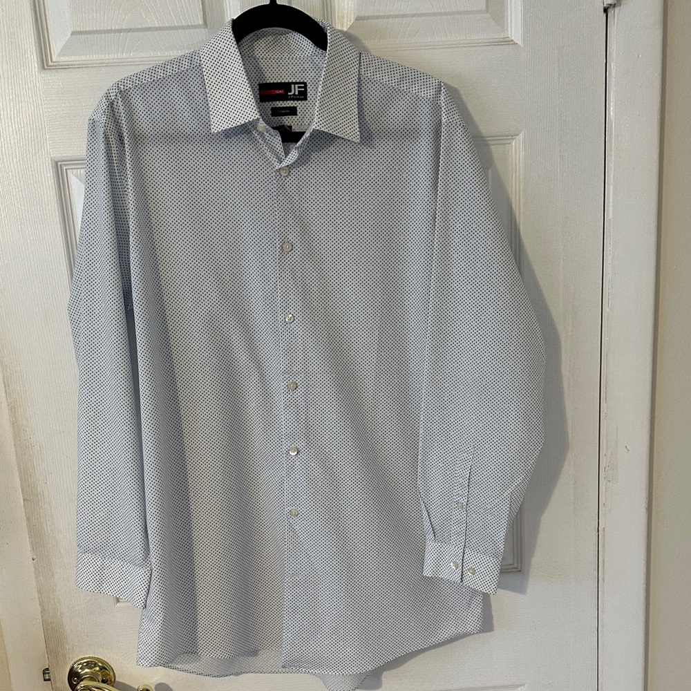 JF J.Ferrar Blue and white Patterned Dress Shirt